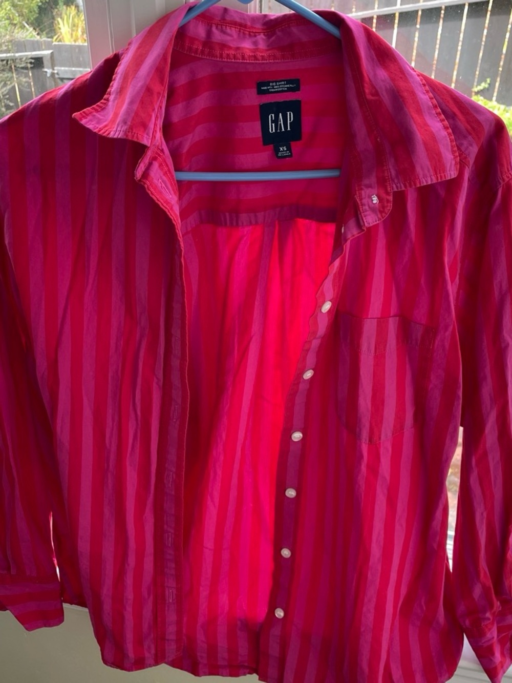 GAP Pink Striped Oversized Button-Down Shirt